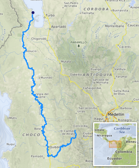 Karte des Atrato-Flusses - Kolumbien