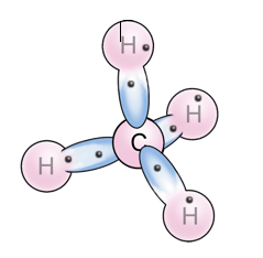 Abbildung 3: Ein Tetra-Chlormethan-Molekül mit eingezeichneten Partialladungen und Valenzelektronen