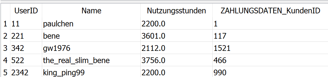 Ausschnitt aus der Streamingdatenbank