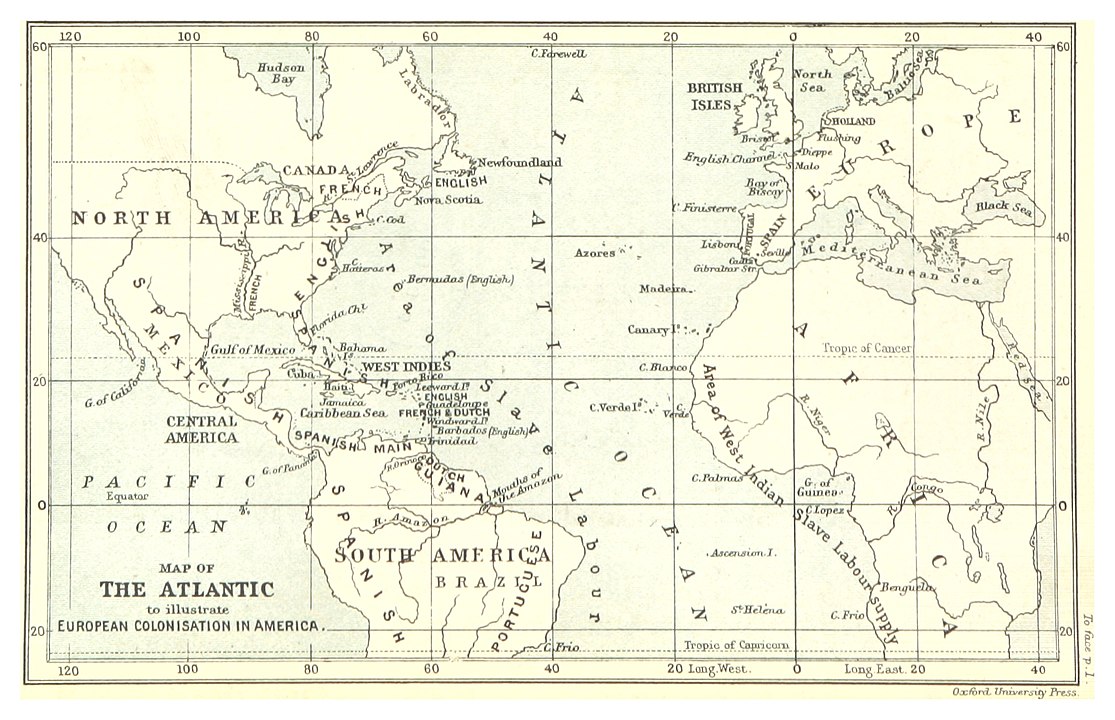 Mapa del Atlántico para ilustrar la colonización