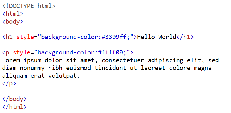 Farbcodierung Background Color HTML Sample
