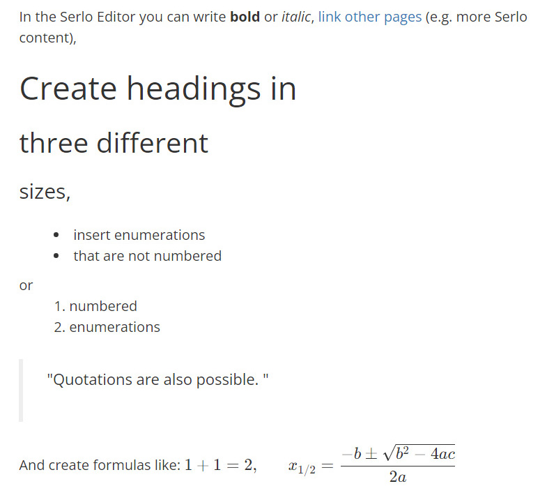 Examples of how the formatings looks