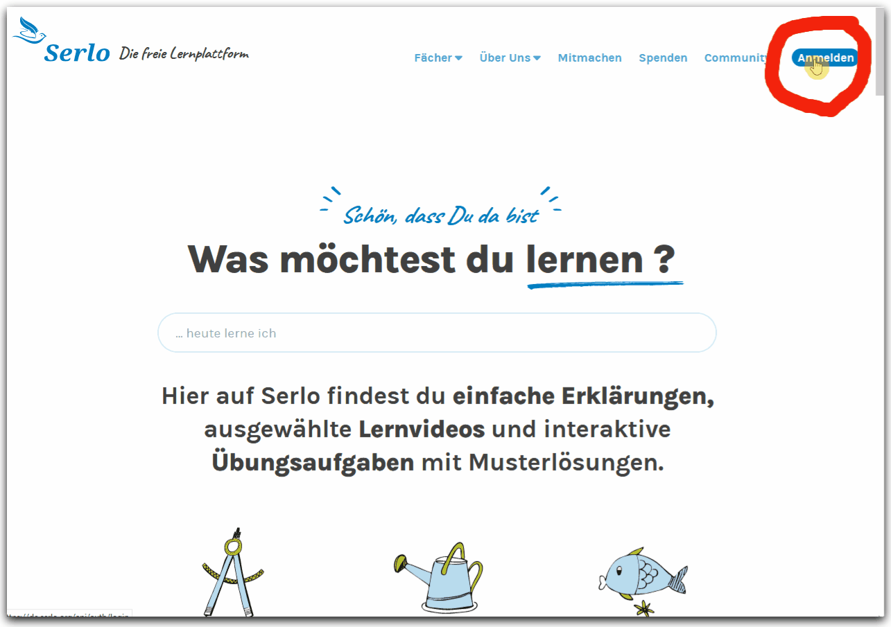 Button " Anmelden" in der oberen rechten Ecke.
