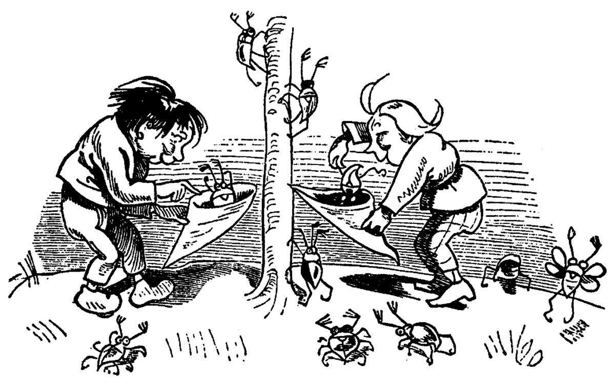 Max und Moritz bereiten den fünften Streich vor