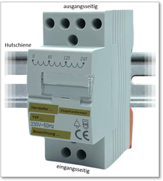Abb. 5: Klingeltransformator für Montage auf Hutschiene