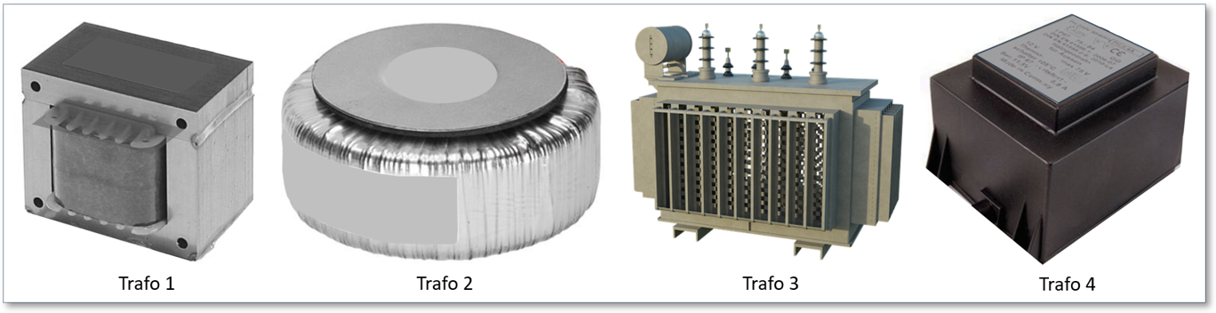 Abb. 3 : Eine Auswahl von Transformatoren - Nicht maßstabsgetreu dargestellt!