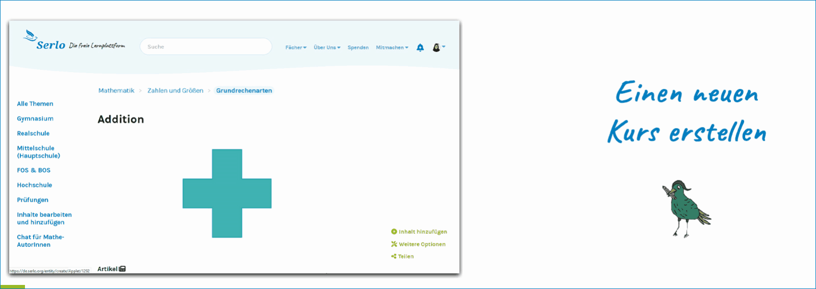 Bewegtes gif-Bild, das zeigt, wie man den Editor benutzt und einen neuen Kurs erstellt