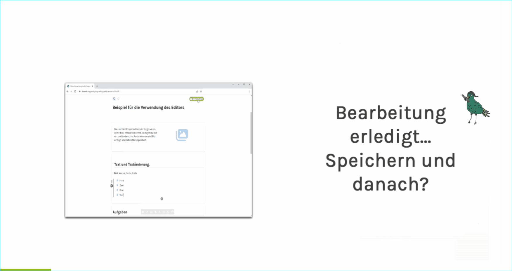 Das Bild zeigt, wie deine Bearbeitungen nach dem Speichern in die Revision gehen.