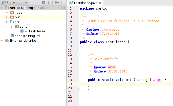 Screenshot einer Testklasse auf Java